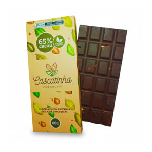 Chocolate em barra 65% Cacau com castanha de caju e uvas passas sem glúten e lactose 80g