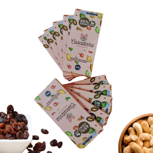 Barras de chocolate (display com 10 barras) 65% Cacau com castanha de caju e uva passa sem glúten e lactose 800g