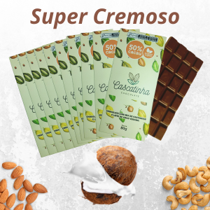 Barras de chocolate (display com 10 barras) 50% Cacau c/ mix de castanhas e leite de coco vegano sem glúten 800g