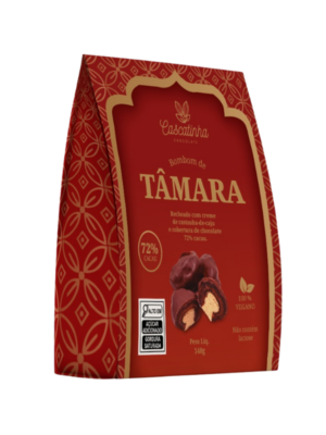 Bombom Tâmara c/cr. cast.de caju cob. c/choc. 72% cacau 140g